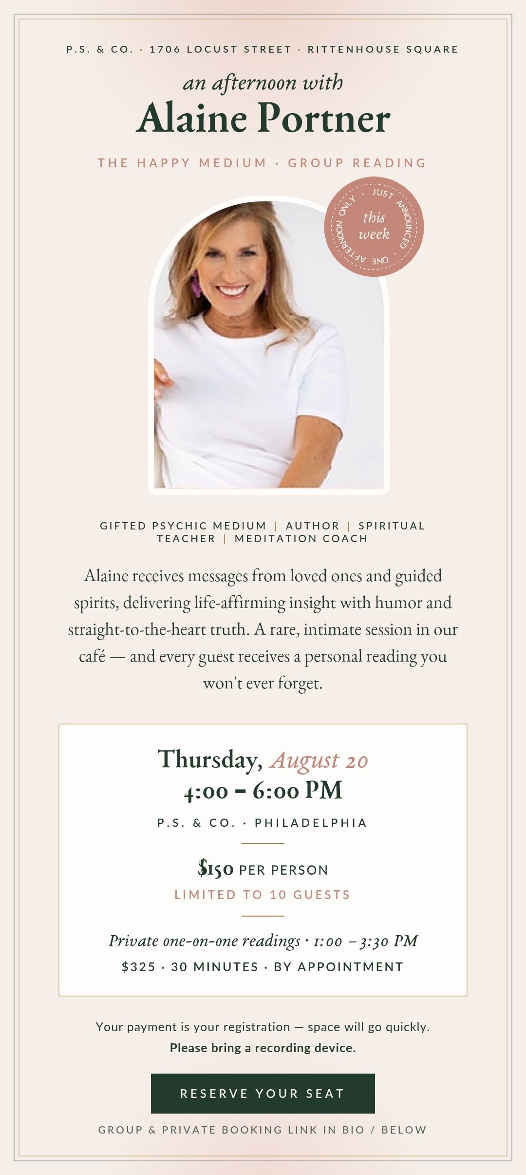 ALAINE PORTNER GROUP AND PRIVATE READINGS